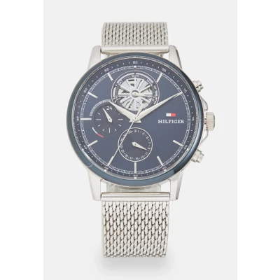Afbeelding van Tommy Hilfiger Stewart Horloge silvercoloured/blue, Heren, Maat: One Size, Silver coloured/blue