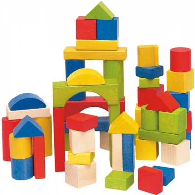 Afbeelding van Woody 50 bouwblokken naturel+gekleurd