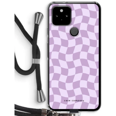 Afbeelding van Case Company® hoesje met Koord geschikt voor Google Pixel 5 Grid Paars Telefoonhoesje Zwart Bescherming aan alle Kanten en Over de Schermrand