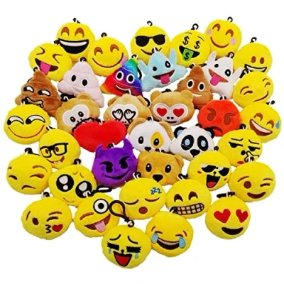 Afbeelding van JZK 38 x Mini plushen speelgoed 5cm geel kleine emoji sleutelhanger voor kinder verjaardagfeest gunsten, kinderen verjaardagscadeau feest gasten cadeau