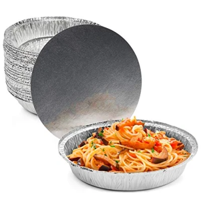 Afbeelding van MATANA 40 Aluminium Wegwerp Bakjes met Deksel, Rond (23cm) Oven en Diepvriesbestendige Grillschalen Ook Geschikt als Bakvormen (4,2cm Hoogte)
