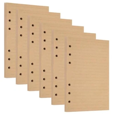 Afbeelding van 6 navulverpakkingen A5 kraftpapier met gaten, gelinieerd kraftpapier, 270 vellen/540 pagina&#039;s, navulpapier voor ringband, navulbaar, notitieboek
