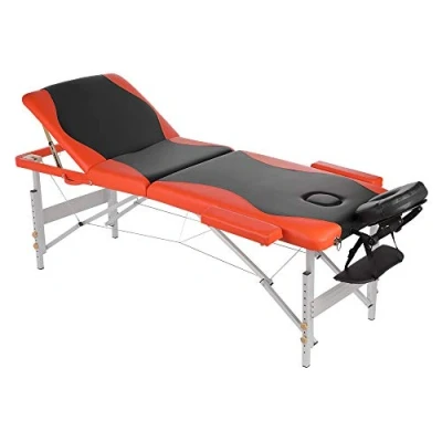 Afbeelding van Melko In hoogte verstelbare opvouwbare mobiele massagetafel zwart/oranje
