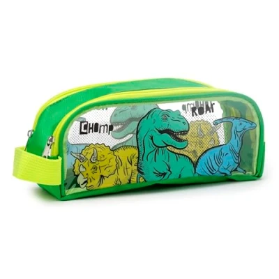 Afbeelding van Etui met Dinosaurussen Transparant Potlodenkoker 20x5,5x5,5cm