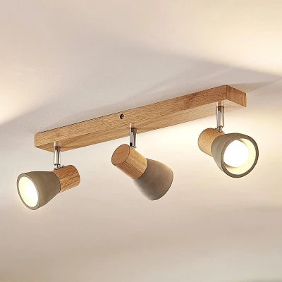 Afbeelding van Lindby buitenspot 3lichts Beton, hout, metaal H: 12.3 cm E14 betongrijs, licht satijnnikkel