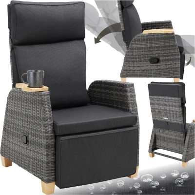 Afbeelding van tectake® Wicker buitenfauteuil Stoel met hoge rugleuning Voetsteun en verstelbare Relaxstoel ligfunctie Loungemeubel voor tuin Ligstoel Leesstoel Incl. ruimte beker/glas
