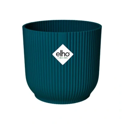 Image de Elho Vibes Fold Rond 14 Pot De Fleurs pour Intérieur Plastique 100% Recyclé Ø 14.1 x H 12.9 cm Bleu/Bleu Foncé