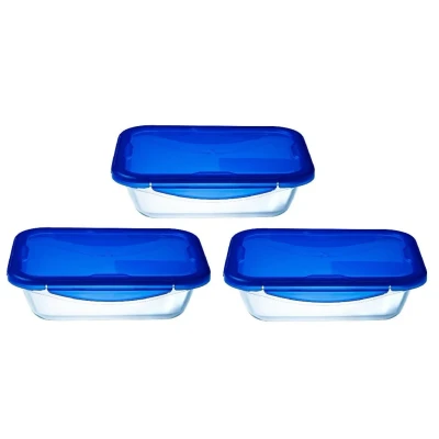 Afbeelding van Pyrex Vershoudbakjes met deksel Cook &amp; Go laag 800 ml 3 Delig