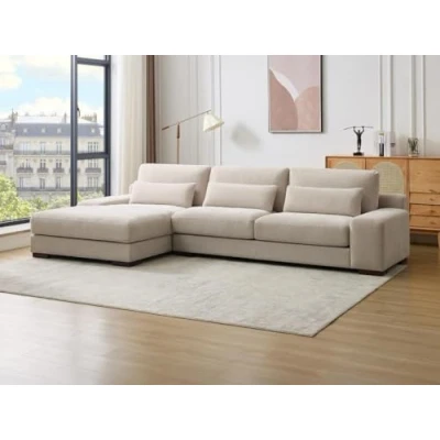 Afbeelding van Vente unique Hoekbank met hoek links van beige stof STRALAO L 334 cm x H 83 D 176