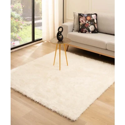 Afbeelding van Vierkant Hoogpolig Vloerkleed Velvet Posh Wit 240x240 Cm