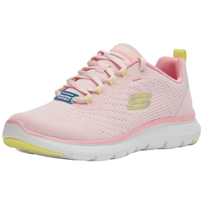 Afbeelding van Skechers Baskets basses Flex Appeal 5.0 pour femme, Bordure jaune en maille rose, 41 EU