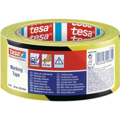 Image de TESA 60760 Ruban de marquage au sol en PVC noir jaune, 50 mm x 33 m 00087 16