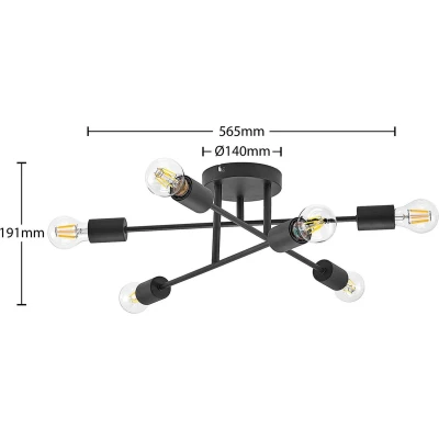 Afbeelding van Lindby plafondlamp 6lichts ijzer H: 19 cm E27 zwart