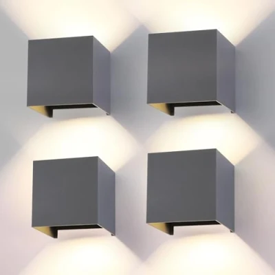 Afbeelding van Wandlamp voor buiten, binnen, verstelbaar, 3 kleuren, led, wandlamp, IP65, waterdicht, modern, donkergrijs, 15 W, vierkante aluminium instelling van de stralingshoek, 11 cm, 4 stuks
