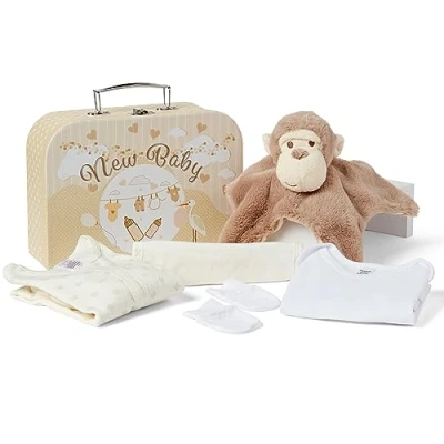 Image de Baby Box Shop Coffret Naissance Les Incontournables du Nouveau né Incluant Doudou Body Grenouillère Bavoir en Coton et des Moufles