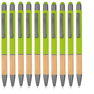 Afbeelding van noTrash2003 balpennen, intrekbare ergonomische balpennen met metalen punt, bamboe gripzone en touch functie, 10 kleuren, meerkleurig (groen)