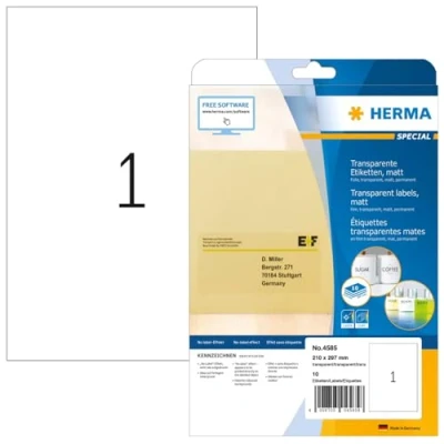 Afbeelding van Etiket HERMA 4585 210x297mm weerbestendig transparant mat 10stuks