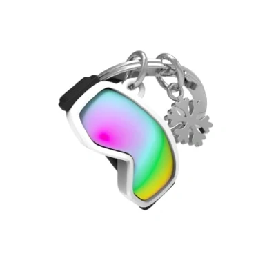 Image de Metalmorphose Porte clés zinc alloy goggles with snowflake arc en ciel, chrome brillant, noir, blanc