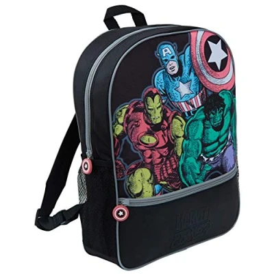 Afbeelding van Marvel Comics Avengers kinderrugzak, grote reisrugzak voor terug naar school, zwarte Rugzak jongens en meisjes, met drankhouder, Comic,