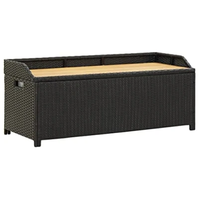 Afbeelding van vidaXL Tuinopbergbank Tuinbankje Opbergbank Tuin Tuinbox Box Tuinbank Buitenbanken Bank Banken Tuinmeubel Buitenmeubilair Poly Rattan Zwart