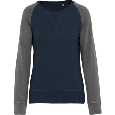 Afbeelding van Kariban Tweekleurige damessweater French Terry BIO ronde hals raglanmouwen K492 Navy Heather / Grey