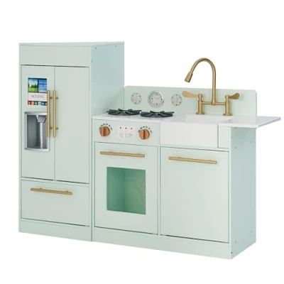 Afbeelding van Teamson Kids Groot Modern Houten Speelkeuken Kinderspeelgoed Rollenspel Speelgoed Mintgroen/Goud