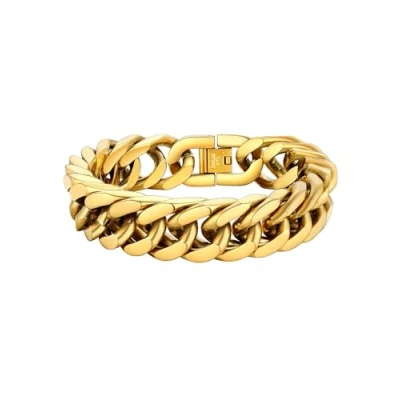 Afbeelding van Prosteel Herenarmband, 19cm/21cm/23cm, roestvrij staal/goud verguld/zwart grofmazige armband 8mm/12mm/17mm breed, rapperstijl