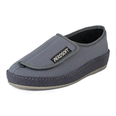 Afbeelding van Aerosoft 6072 4P antislip klittenbandschoenen voor dames en heren, breedte G H, grijs.