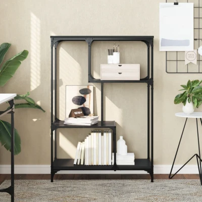 Afbeelding van Boekenrek 81x36x115 cm bewerkt hout en staal zwart