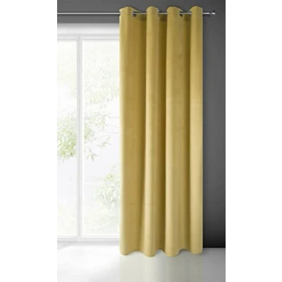 Afbeelding van Eurofirany Pierre Fluwelen gordijn met ingestanste ringen, voor woonkamer, slaapkamer, modern, klassiek, metalen ogen, 215 g/m², goudgeel, 140 x 250 cm