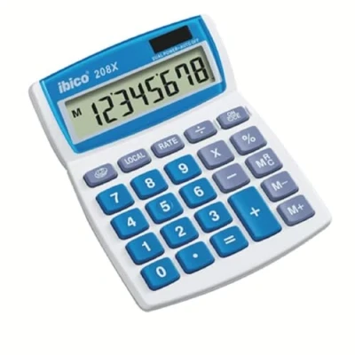 Afbeelding van Ibico, bureaurekenmachine 208X, compact voor kantoor, thuis en school, wit/blauw, 133 x 106 26 mm, IB410147