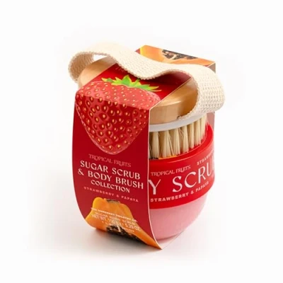 Afbeelding van Tropical Fruits Gentle Exfoliating Sugar Scrub &amp; Brush Strawberry and Papaya 150 g