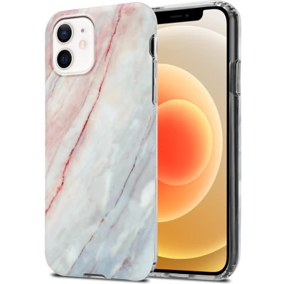 Afbeelding van Cadorabo Hoesje geschikt voor Apple iPhone 12 / PRO in Roze Wit Marmer No. 21 Beschermhoes gemaakt van TPU siliconen Case Cover met mozaïek motief