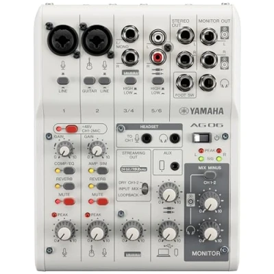 Afbeelding van Yamaha AG06MK2W Live streaming mixer, wit