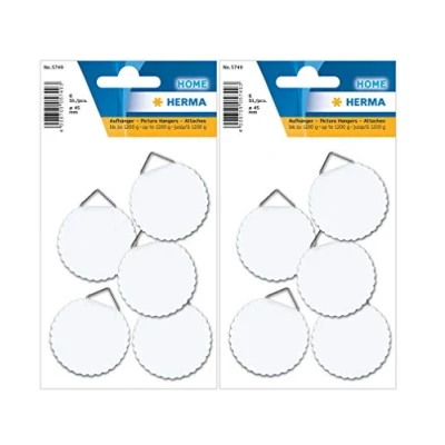 Afbeelding van HERMA 5749 Grote zelfklevende ophanghaak Ø 45 mm papier met linnenstructuur) rubber oplosbaar in water maximale belasting 1200 g wit (12 haken mm)