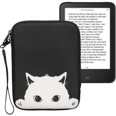 Afbeelding van kwmobile Universele Cover voor eReader Neopreen hoesje design zwart / wit 17 x 12 2 cm
