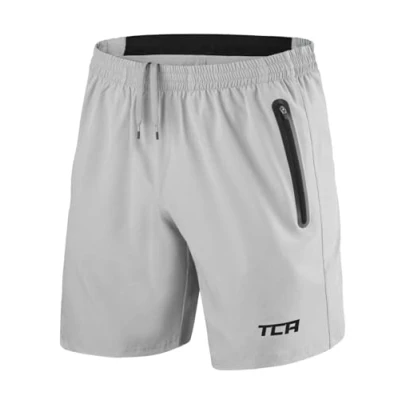 Afbeelding van TCA Elite Tech lichte sport of hardloopshort met ritszakken voor heren, Lichtgrijs/zwart