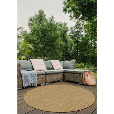 Afbeelding van Brussels Uni Buitenkleed Effen Indoor &amp; Outdoor Vloerkleed Tuinkleed, Balkonkleed Jute Beige 300 cm Rond Polypropyleen