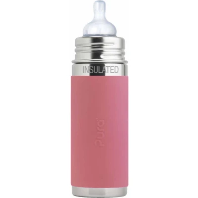 Afbeelding van Pura Thermos Speenfles 260 ml Thermoskan Thermosfles Plasticvrij Met Isolatiewand Voorkomt Maagkrampen Inclusief Siliconen Speen, Reisdop en Sleeve Roze