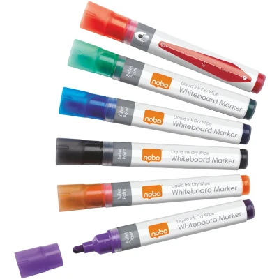 Afbeelding van Nobo Liquid Ink Whiteboard Markers Geassorteerde Kleuren 6 Stuks