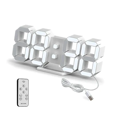 Afbeelding van Deeyaple Digitale wandklok, led, 3D, kleine wekker, afstandsbediening, 25,2 cm, 12/24 uur, temperatuur, datum, tijd, geheugenfunctie, sluimerfunctie, nachtlampje, helderheid, regiolabel, keuken,