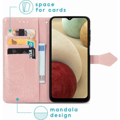 Afbeelding van iMoshion Hoesje Geschikt voor Samsung Galaxy A12 Met Pasjeshouder Mandala Bookcase Roze