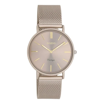 Afbeelding van OOZOO Vintage series taupe horloge met metalen mesh armband C20337