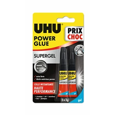 Afbeelding van UHU Power Glue Gel supersnelle en sterke secondelijm, druipt niet, oplosmiddelvrij, transparant, tubes 2 x 3 g