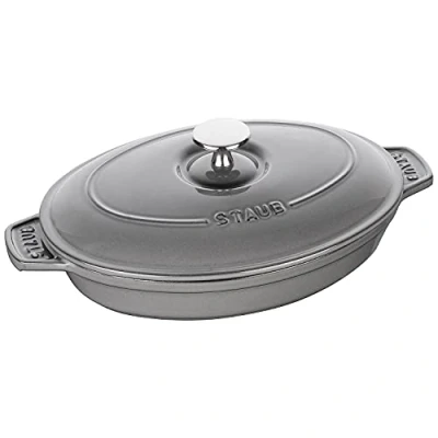 Image de STAUB FONTE 1332318 ASSIETTE CHAUDE OVALE GRIS GRAPHITE 23 CM