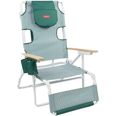 Afbeelding van Flamingueo Strandstoel, gevoerd gat, hoofd en arm, kantelbaar, 5 standen, voetensteun armleuningen, comfort, handgrepen, rugzak, gemakkelijk te dragen, 83,2 x 66,7 97 cm