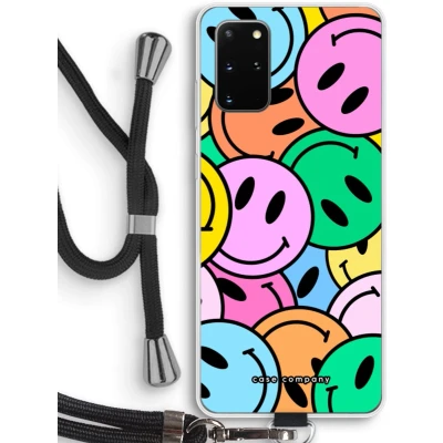 Afbeelding van Case Company® hoesje met Koord geschikt voor Samsung Galaxy S20 Plus Smiley N1 Telefoonhoesje Zwart Bescherming aan alle Kanten en Over de Schermrand