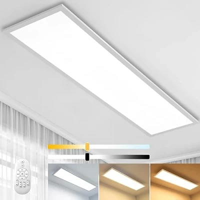 Afbeelding van Dimbaar led plafondlamp paneel 100 x 25 cm met afstandsbediening, 28 W, platte sterke lichtsterkte, 2700 K 6500 K, warmwit, koudwit, daglicht, lamp voor kantoor, werkplaats, woonkamer, keuken.