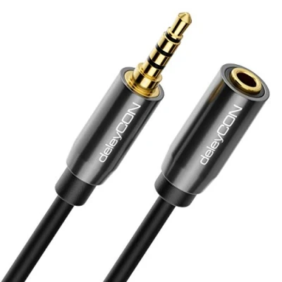 Afbeelding van deleyCON 0,5 m hoofdtelefoonverlenging AUX 3,5 mm jack CTIA 4 polige TRRS microfoon verlengkabel kabel stereo audio metaal plug PC mobiele telefoon smartphone tablet hifi ontvanger (extra dun en