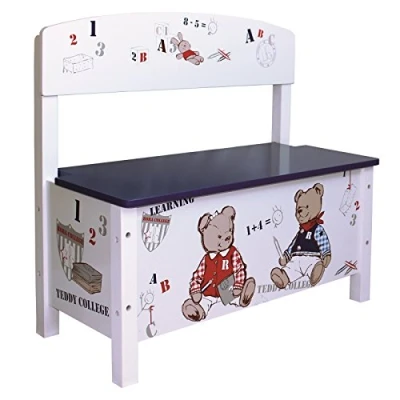 Afbeelding van roba Speelgoedbank &quot;Teddy College&quot; voor kinderen, opbergbank, zachte sluiting, blauw/bedrukt met beren